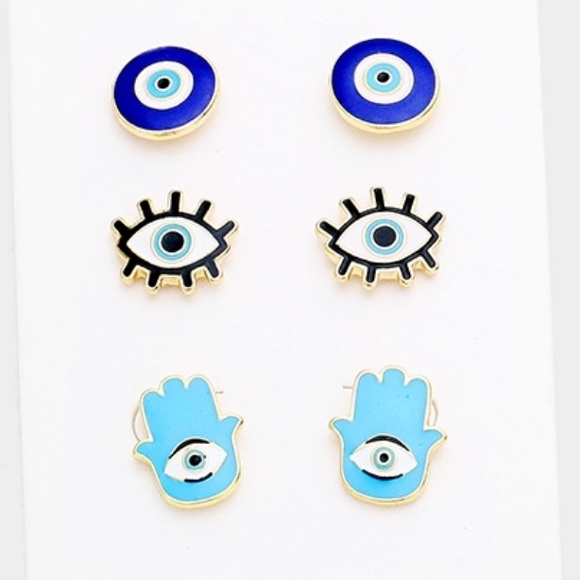 Jewelry - Set of 3 Enamel Stud Earrings- Lucky Trio